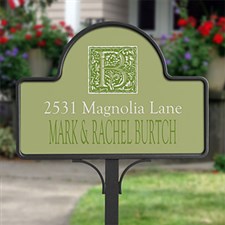 Personalized Address Plaque Yard Stake - Floral Monogram - 7109